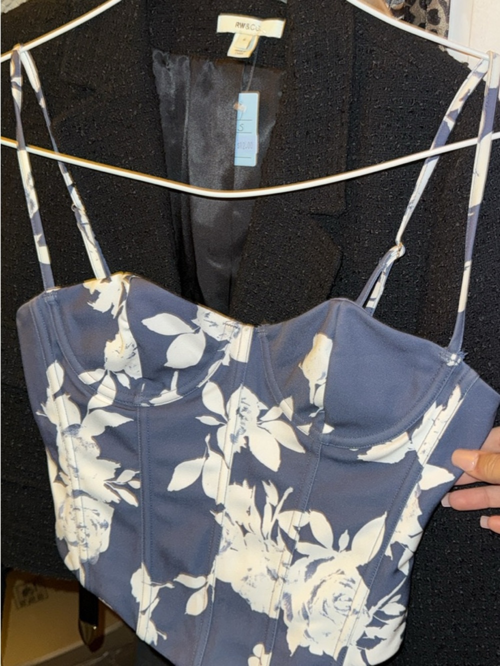 White Fox Boutique Blue and White Floral Bustier Top